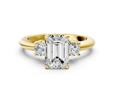 Yellow gold Three-Stone Emerald Cut Diamond Solitaire with Prong Setting and Classic Band_53