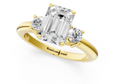 Yellow gold Three-Stone Emerald Cut Diamond Solitaire with Prong Setting and Classic Band_54