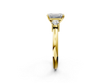 Yellow gold Three-Stone Emerald Cut Diamond Solitaire with Prong Setting and Classic Band_55