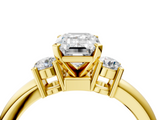 Yellow gold Three-Stone Emerald Cut Diamond Solitaire with Prong Setting and Classic Band_57