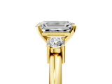 Yellow gold Three-Stone Emerald Cut Diamond Solitaire with Prong Setting and Classic Band_58