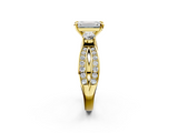 Yellow gold Three-Stone Emerald Cut Diamond Twist Band with Prong Setting_75