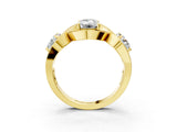 Yellow gold Three-Stone Emerald Cut Diamond Wave Pave Band with Prong Setting_12