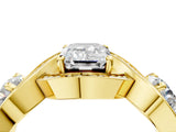 Yellow gold Three-Stone Emerald Cut Diamond Wave Pave Band with Prong Setting_13