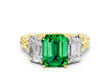 Yellow gold Three-Stone Emerald Cut Emerald Braided Band Ring with Four-Prong Setting_36