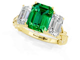 Yellow gold Three-Stone Emerald Cut Emerald Braided Band Ring with Four-Prong Setting_37