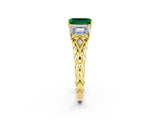 Yellow gold Three-Stone Emerald Cut Emerald Braided Band Ring with Four-Prong Setting_38