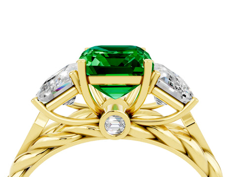 Yellow gold Three-Stone Emerald Cut Emerald Braided Band Ring with Four-Prong Setting_40