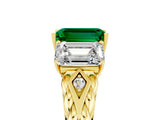 Yellow gold Three-Stone Emerald Cut Emerald Braided Band Ring with Four-Prong Setting_41