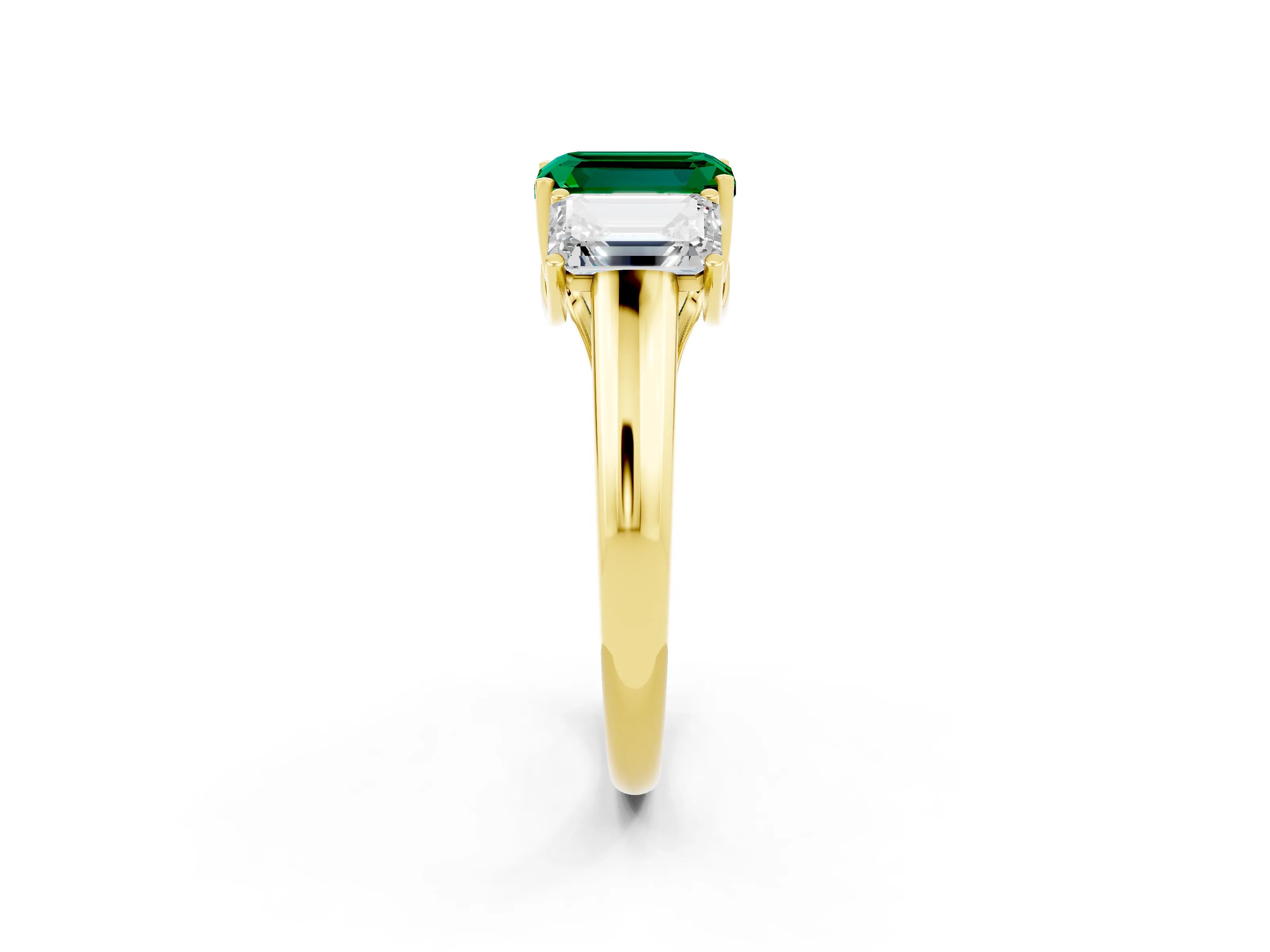 Yellow gold Three-Stone Emerald Cut Emerald Engagement Ring with Prong Setting_2