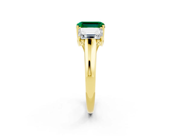Yellow gold Three-Stone Emerald Cut Emerald Engagement Ring with Prong Setting