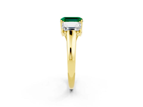 Yellow gold Three-Stone Emerald Cut Emerald Engagement Ring with Prong Setting_2