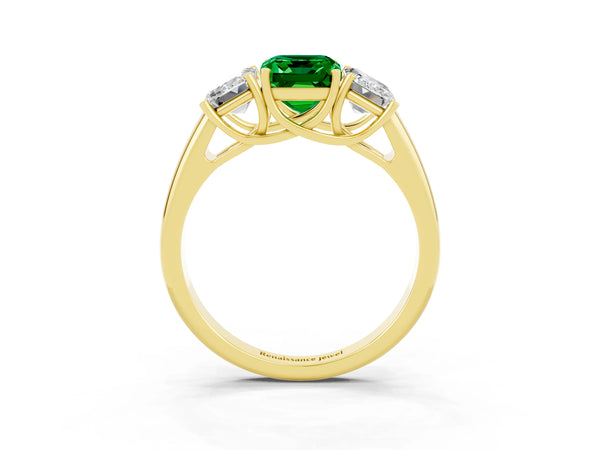 Yellow gold Three-Stone Emerald Cut Emerald Engagement Ring with Prong Setting