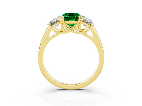 Yellow gold Three-Stone Emerald Cut Emerald Engagement Ring with Prong Setting_3