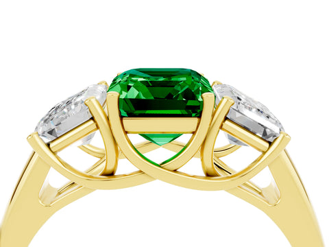 Yellow gold Three-Stone Emerald Cut Emerald Engagement Ring with Prong Setting_4