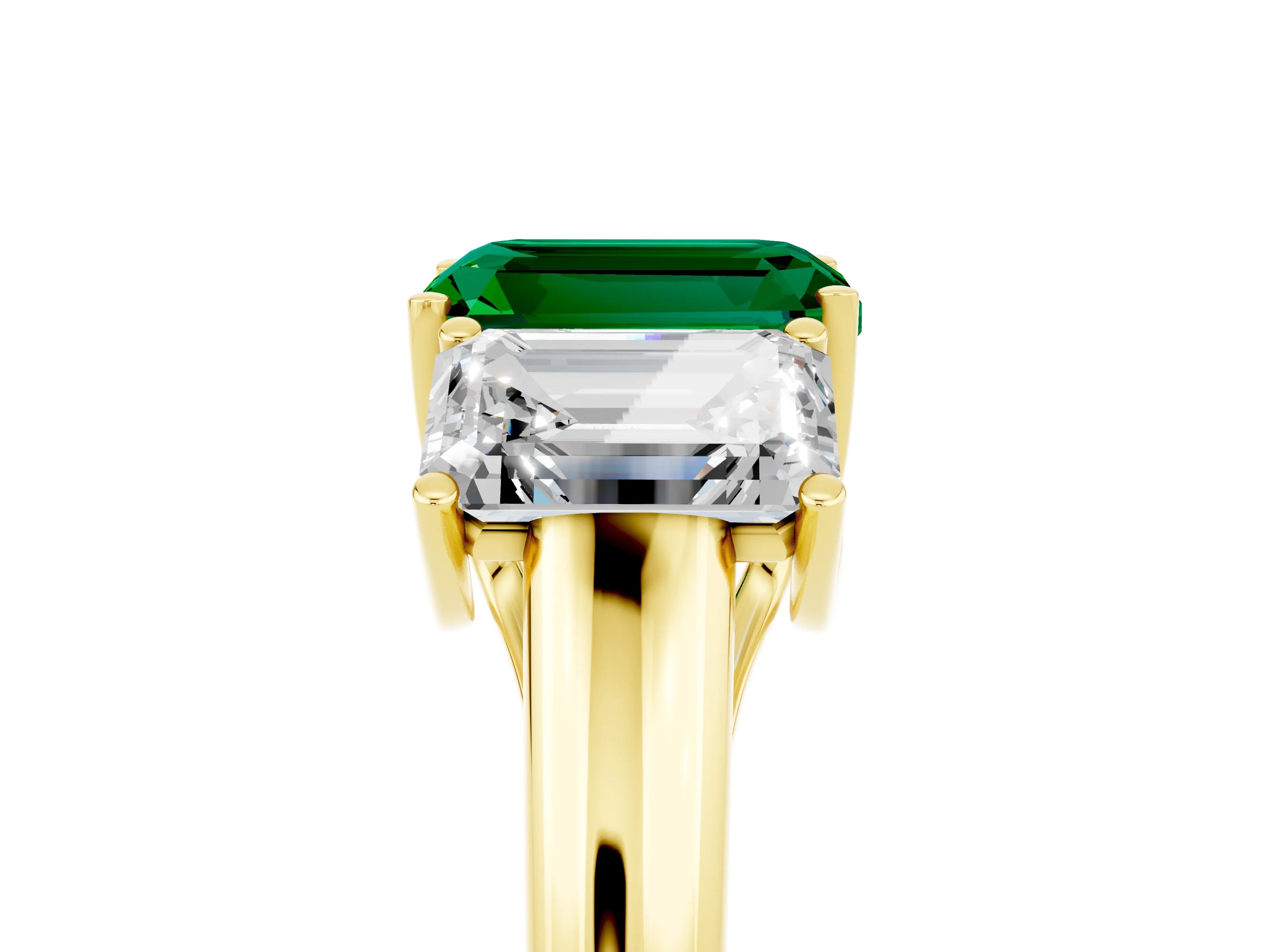 Yellow gold Three-Stone Emerald Cut Emerald Engagement Ring with Prong Setting_5