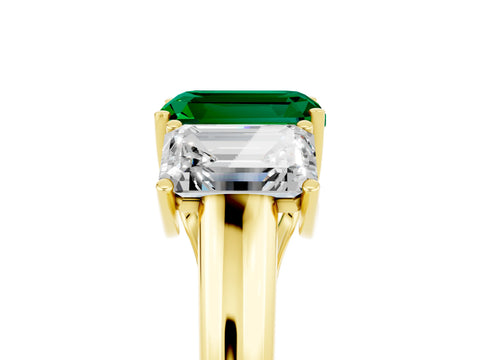 Yellow gold Three-Stone Emerald Cut Emerald Engagement Ring with Prong Setting_5