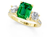 Yellow gold Three-Stone Emerald Cut Emerald Pavé Band with Four-Prong Setting_1