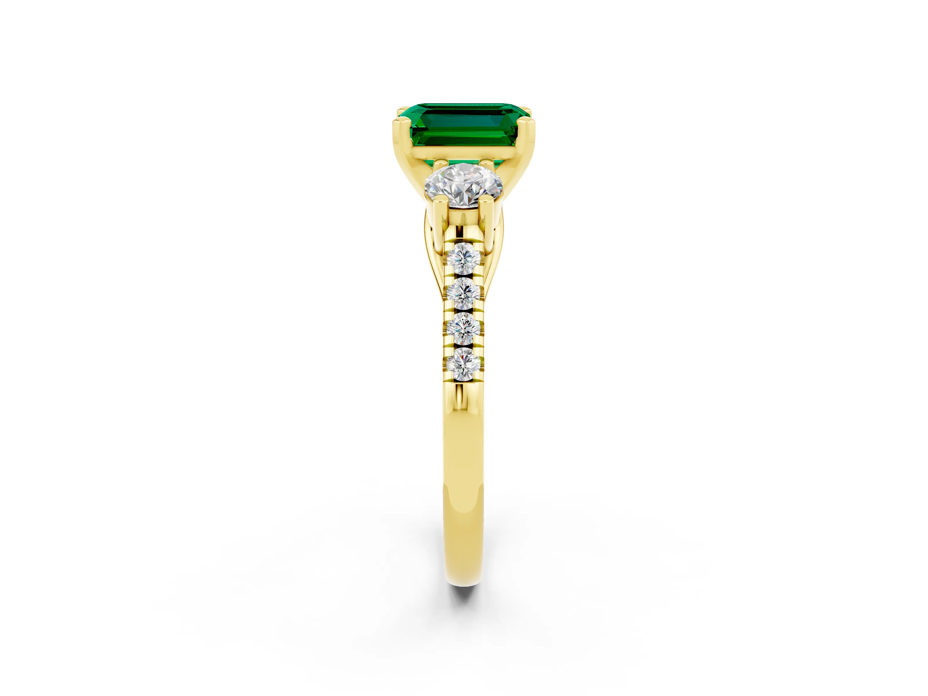 Yellow gold Three-Stone Emerald Cut Emerald Pavé Band with Four-Prong Setting_2