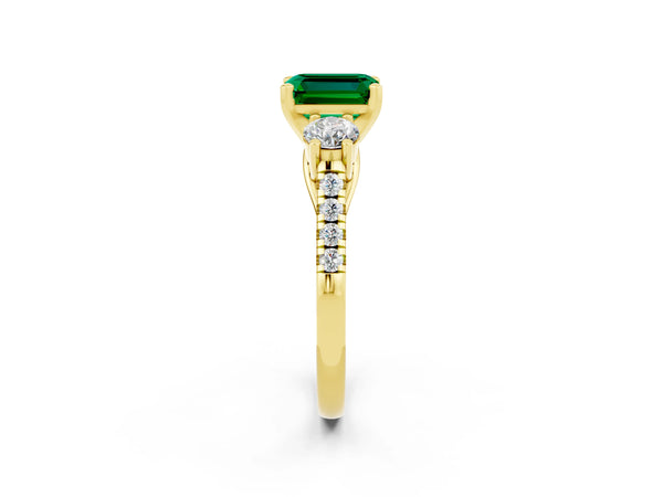 Yellow gold Three-Stone Emerald Cut Emerald Pavé Band with Four-Prong Setting