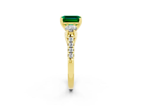 Yellow gold Three-Stone Emerald Cut Emerald Pavé Band with Four-Prong Setting_2