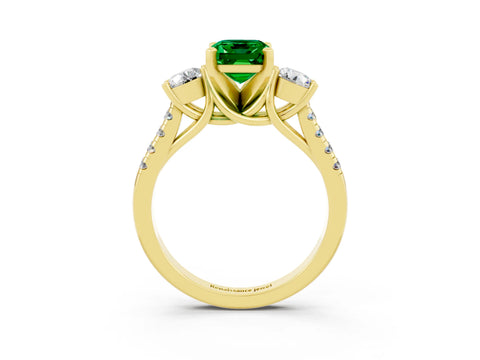 Yellow gold Three-Stone Emerald Cut Emerald Pavé Band with Four-Prong Setting_3
