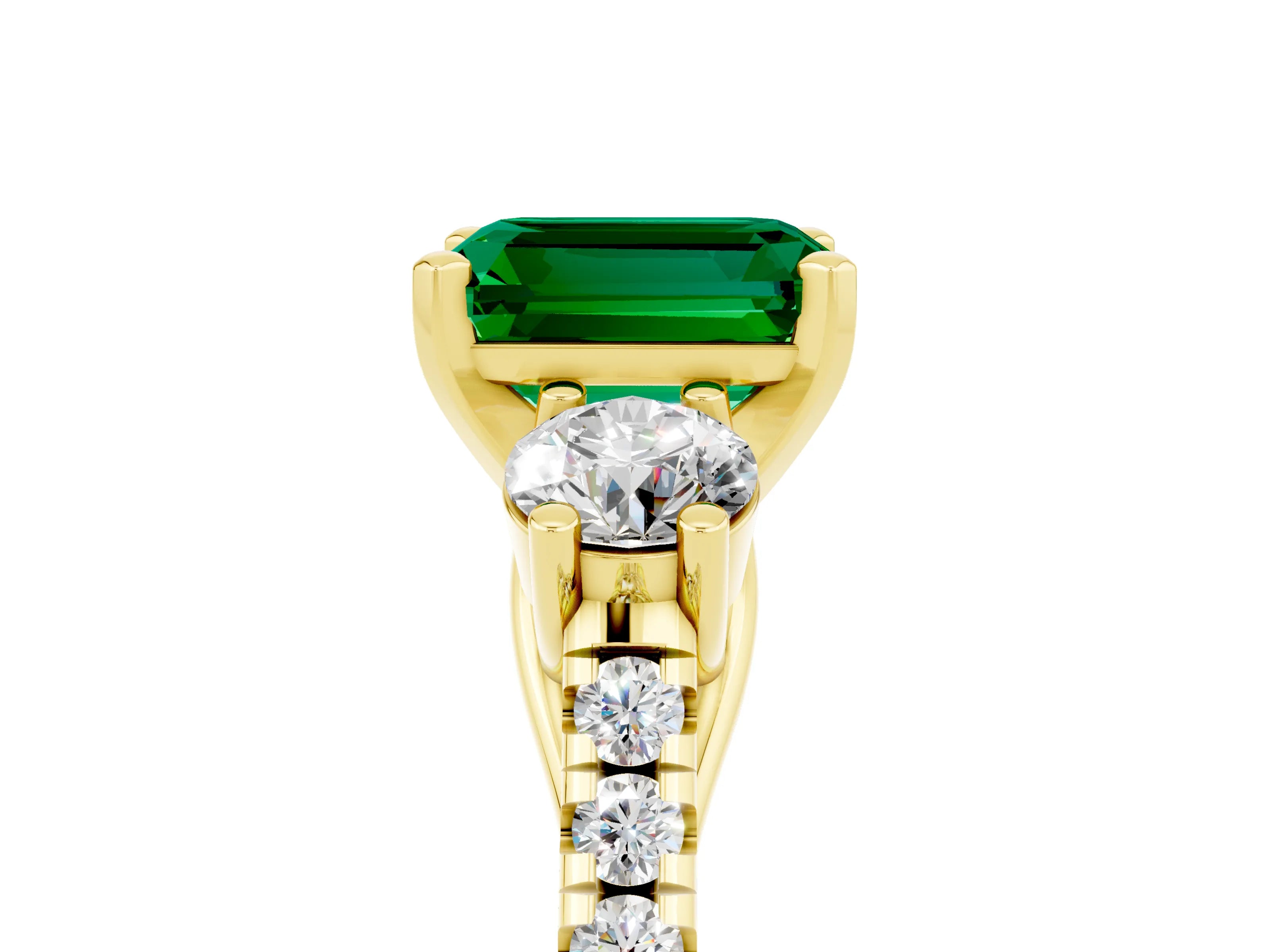 Yellow gold Three-Stone Emerald Cut Emerald Pavé Band with Four-Prong Setting_5