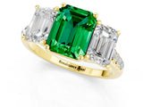 Yellow gold Three-Stone Emerald Cut Emerald Ring with Pavé Band and Prong Setting_13