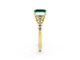 Yellow gold Three-Stone Emerald Cut Emerald Ring with Pavé Band and Prong Setting_14