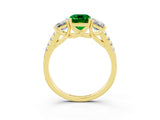 Yellow gold Three-Stone Emerald Cut Emerald Ring with Pavé Band and Prong Setting_15