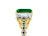 Yellow gold Three-Stone Emerald Cut Emerald Ring with Pavé Band and Prong Setting_17