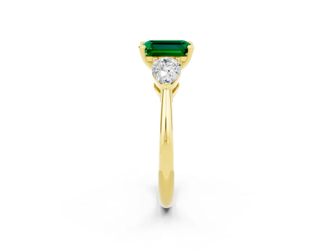 Yellow gold Three-Stone Emerald Cut Emerald Ring with Pear Side Stones and Four-Prong Setting_2