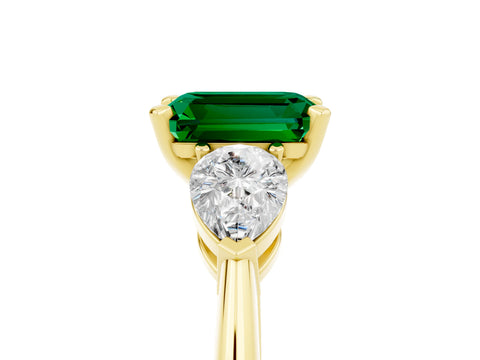 Yellow gold Three-Stone Emerald Cut Emerald Ring with Pear Side Stones and Four-Prong Setting_5