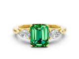 Yellow gold Three-Stone Emerald Cut Emerald Ring with Pear  Side Stones in Four-Prong Setting_12