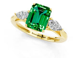 Yellow gold Three-Stone Emerald Cut Emerald Ring with Pear  Side Stones in Four-Prong Setting_13