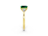 Yellow gold Three-Stone Emerald Cut Emerald Ring with Pear  Side Stones in Four-Prong Setting_14