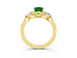 Yellow gold Three-Stone Emerald Cut Emerald Ring with Pear  Side Stones in Four-Prong Setting_15