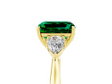 Yellow gold Three-Stone Emerald Cut Emerald Ring with Pear  Side Stones in Four-Prong Setting_17