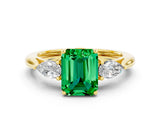 Yellow gold Three-Stone Emerald Cut Emerald Ring with Pear  Side Stones in Four-Prong Setting_36