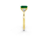 Yellow gold Three-Stone Emerald Cut Emerald Ring with Pear  Side Stones in Four-Prong Setting_38
