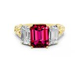Yellow gold Three-Stone Emerald Cut Garnet Braided Band Ring with Four-Prong Setting_36