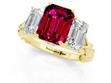 Yellow gold Three-Stone Emerald Cut Garnet Braided Band Ring with Four-Prong Setting_37