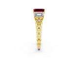 Yellow gold Three-Stone Emerald Cut Garnet Braided Band Ring with Four-Prong Setting_38