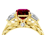 Yellow gold Three-Stone Emerald Cut Garnet Braided Band Ring with Four-Prong Setting_40