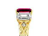 Yellow gold Three-Stone Emerald Cut Garnet Braided Band Ring with Four-Prong Setting_41
