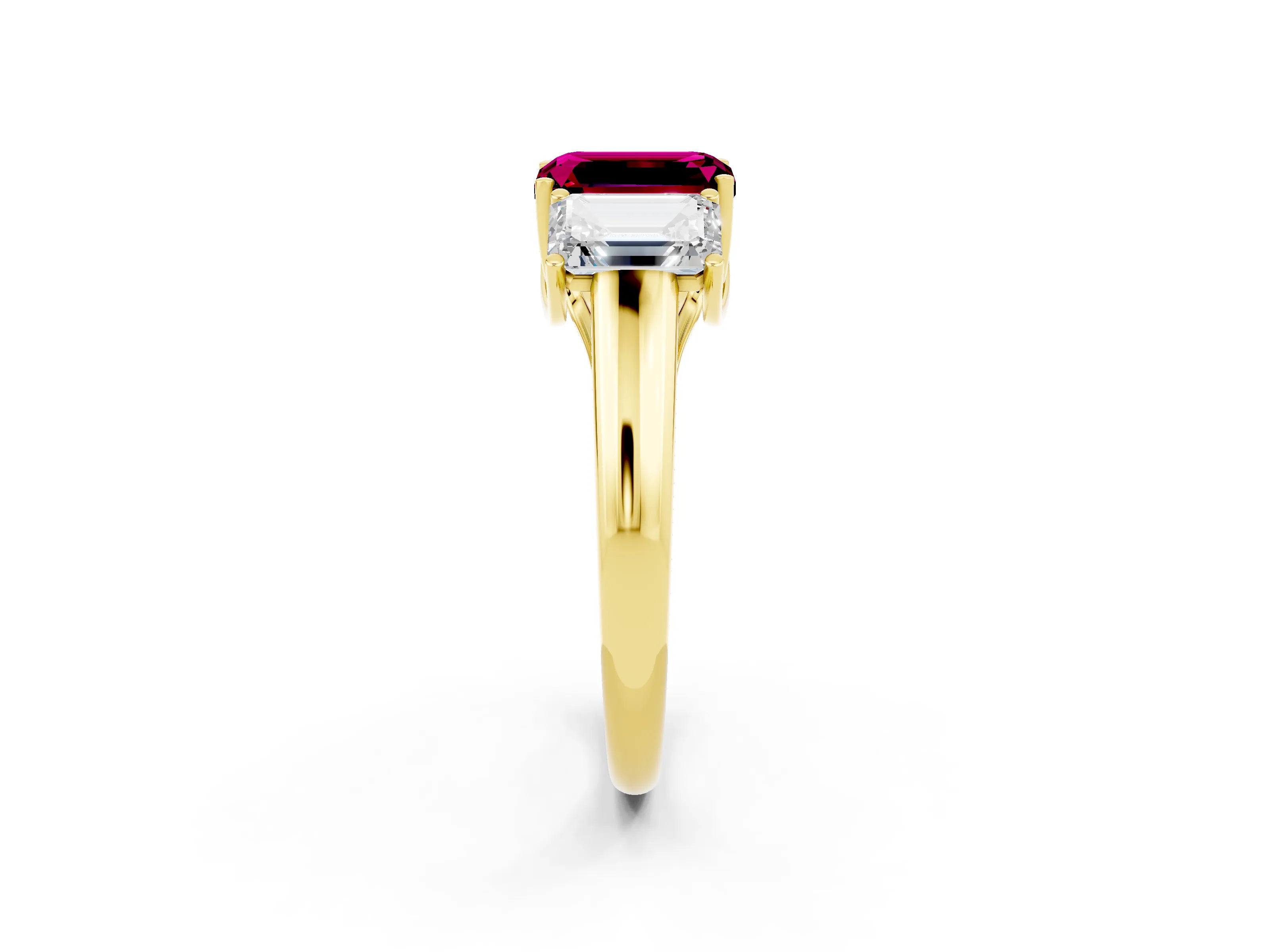 Yellow gold Three-Stone Emerald Cut Garnet Engagement Ring with Prong Setting_2