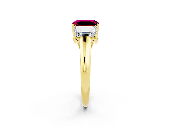 Yellow gold Three-Stone Emerald Cut Garnet Engagement Ring with Prong Setting