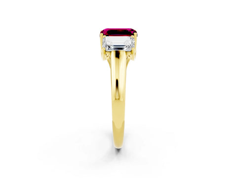 Yellow gold Three-Stone Emerald Cut Garnet Engagement Ring with Prong Setting_2