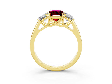 Yellow gold Three-Stone Emerald Cut Garnet Engagement Ring with Prong Setting_3
