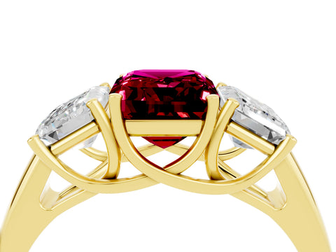 Yellow gold Three-Stone Emerald Cut Garnet Engagement Ring with Prong Setting_4